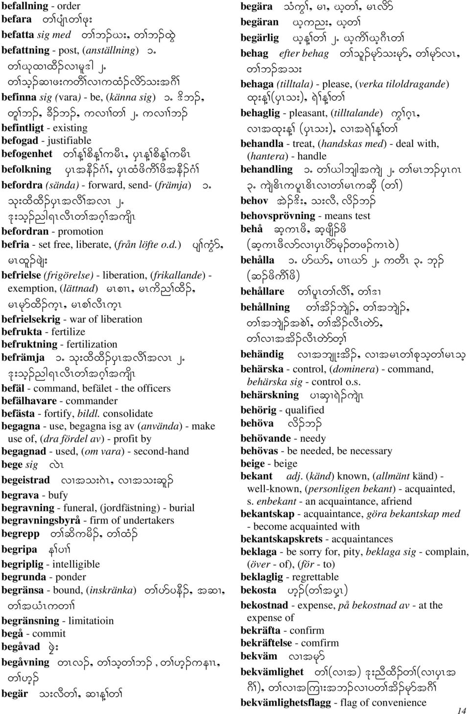 *h> befordra (sända) - forward, send- (främja) 1I ok;xdxd.ysrtvd>tvr 2I 'k;oh.ng&rvdrw>t*h>tusdr befordran - promotion befria - set free, liberate, (från löfte o.d.) ys>ughm< rrxl.