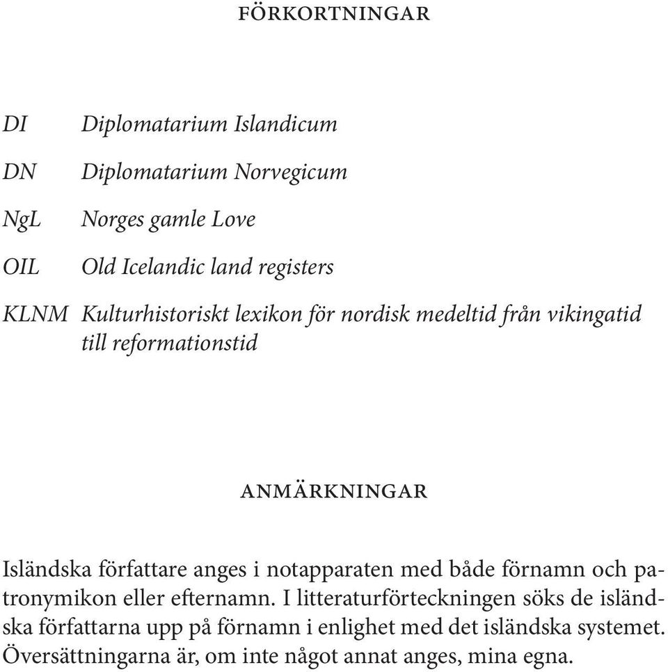 författare anges i notapparaten med både förnamn och patronymikon eller efternamn.