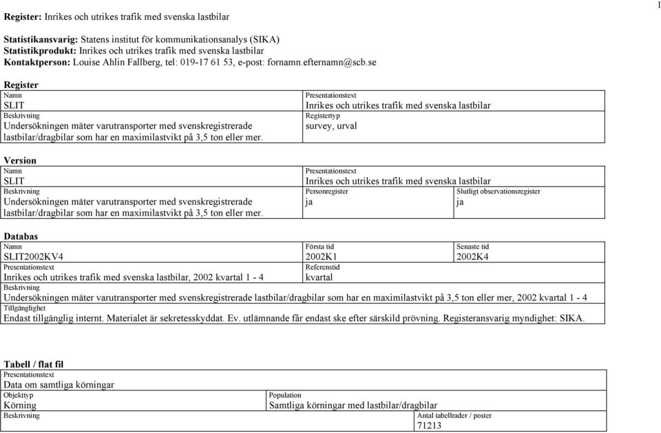 se Register SLIT Undersökningen mäter varutransporter med svenskregistrerade lastbilar/dragbilar som har en maximilastvikt på 3,5 ton eller mer.