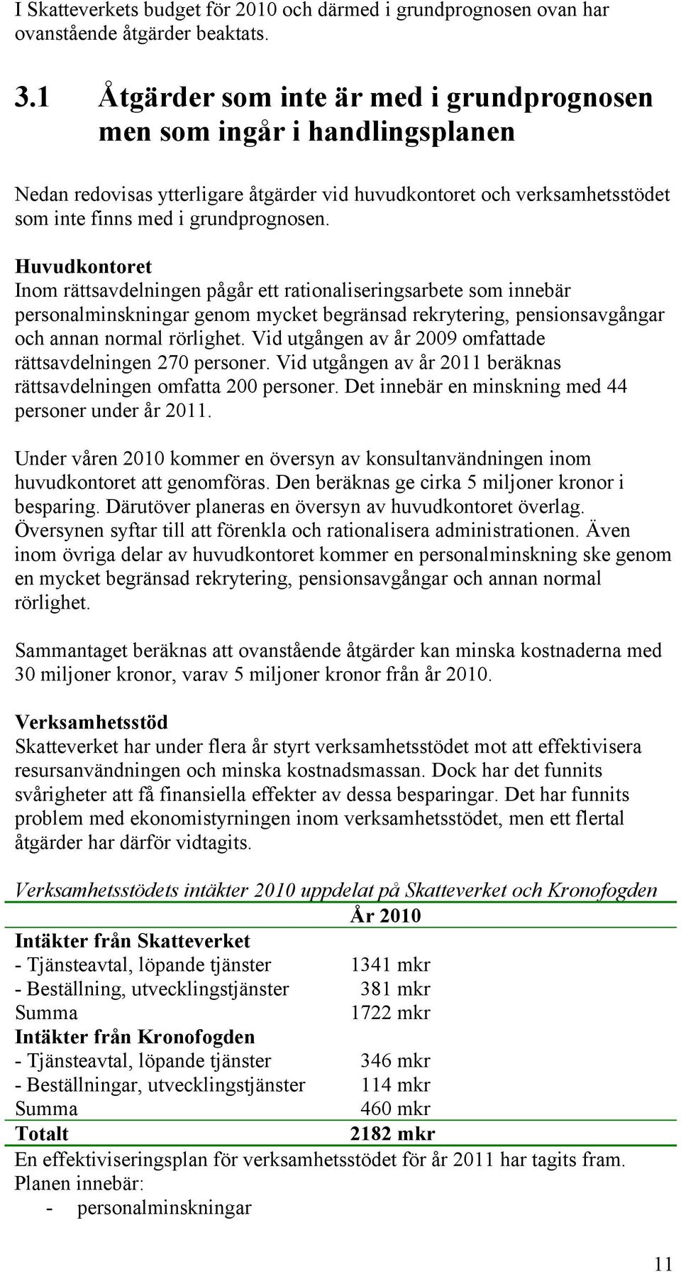 Huvudkontoret Inom rättsavdelningen pågår ett rationaliseringsarbete som innebär personalminskningar genom mycket begränsad rekrytering, pensionsavgångar och annan normal rörlighet.