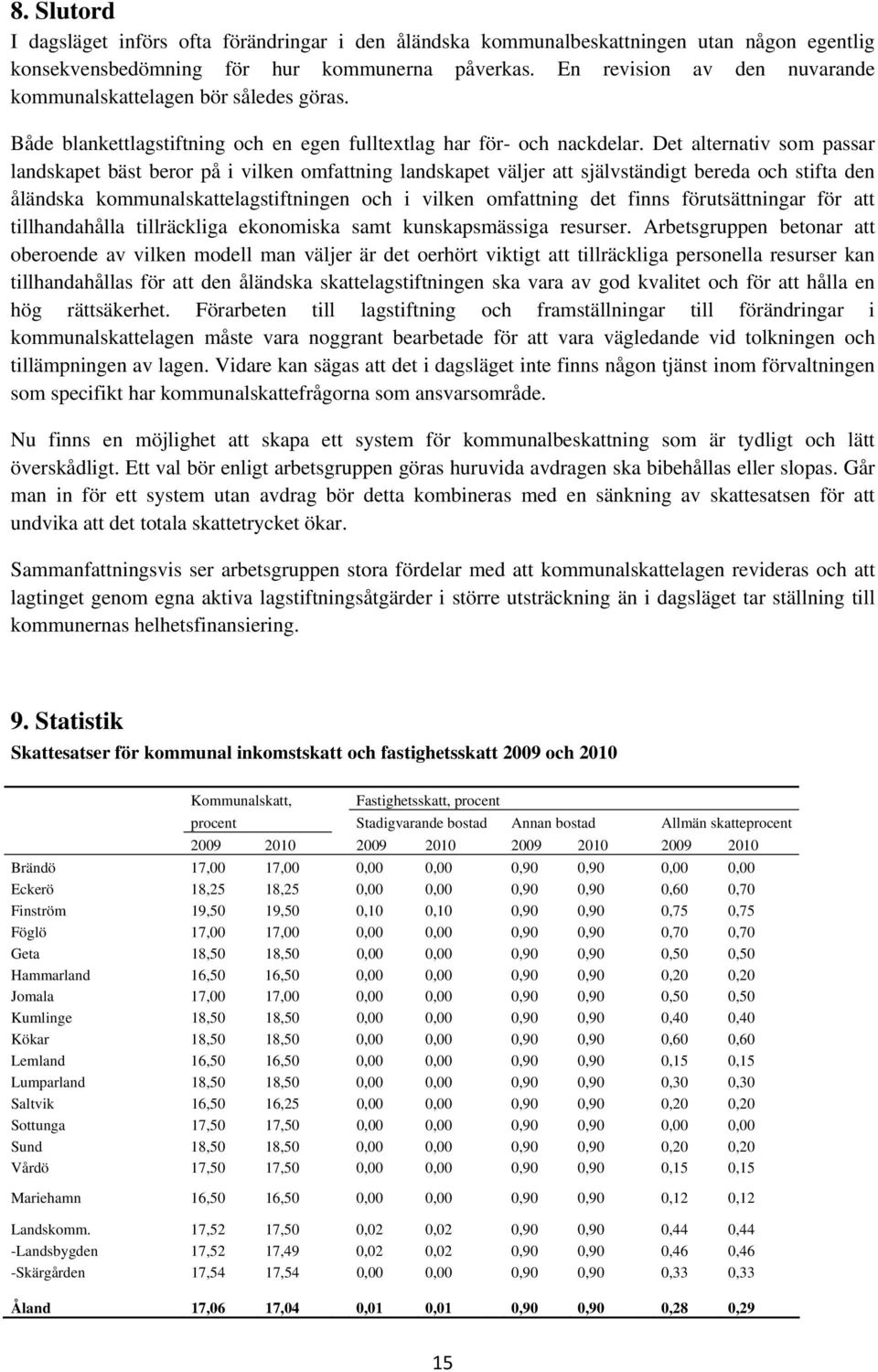 Det alternativ som passar landskapet bäst beror på i vilken omfattning landskapet väljer att självständigt bereda och stifta den åländska kommunalskattelagstiftningen och i vilken omfattning det