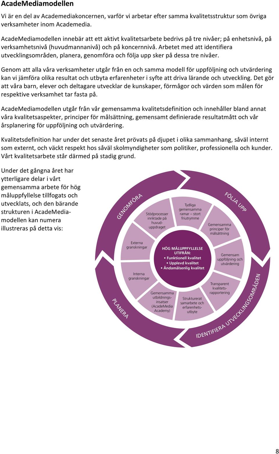 Arbetet med att identifiera utvecklingsområden, planera, genomföra och följa upp sker på dessa tre nivåer.