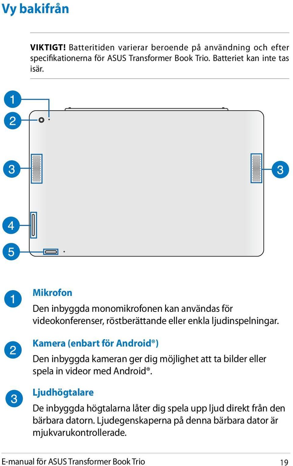 Kamera (enbart för Android ) Den inbyggda kameran ger dig möjlighet att ta bilder eller spela in videor med Android.