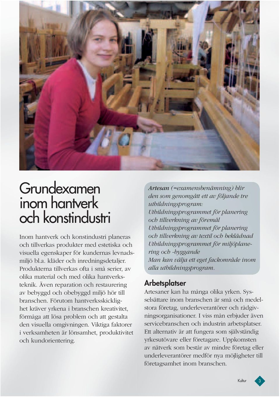 Förutom hantverksskicklighet kräver yrkena i branschen kreativitet, förmåga att lösa problem och att gestalta den visuella omgivningen.