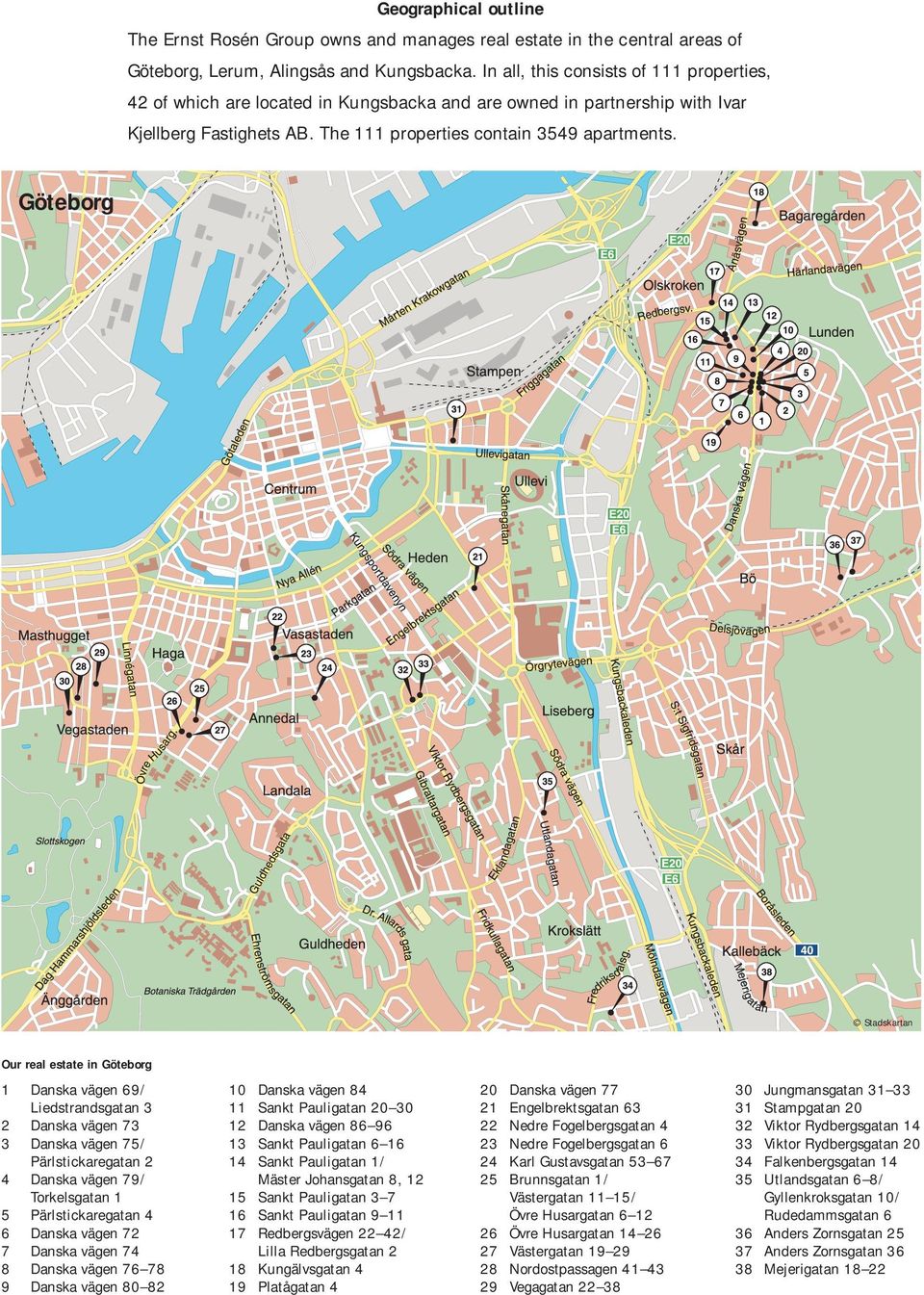 Göteborg Stadskartan Our real estate in Göteborg 1 Danska vägen 69/ Liedstrandsgatan 3 2 Danska vägen 73 3 Danska vägen 75/ Pärlstickaregatan 2 4 Danska vägen 79/ Torkelsgatan 1 5 Pärlstickaregatan 4