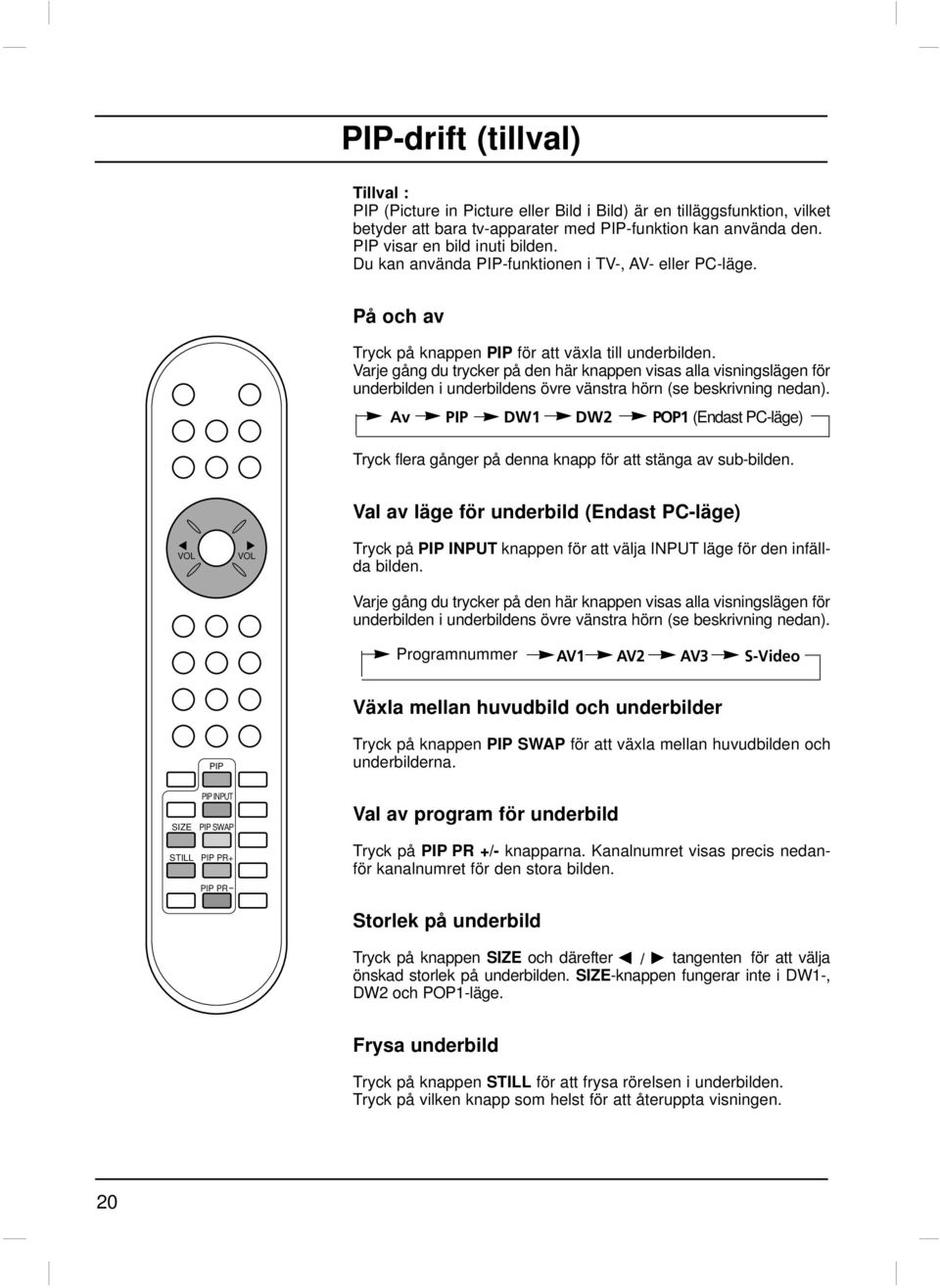 Varje gång du trycker på den här knappen vsas alla vsnngslägen för underblden underbldens övre vänstra hörn (se beskrvnng nedan).