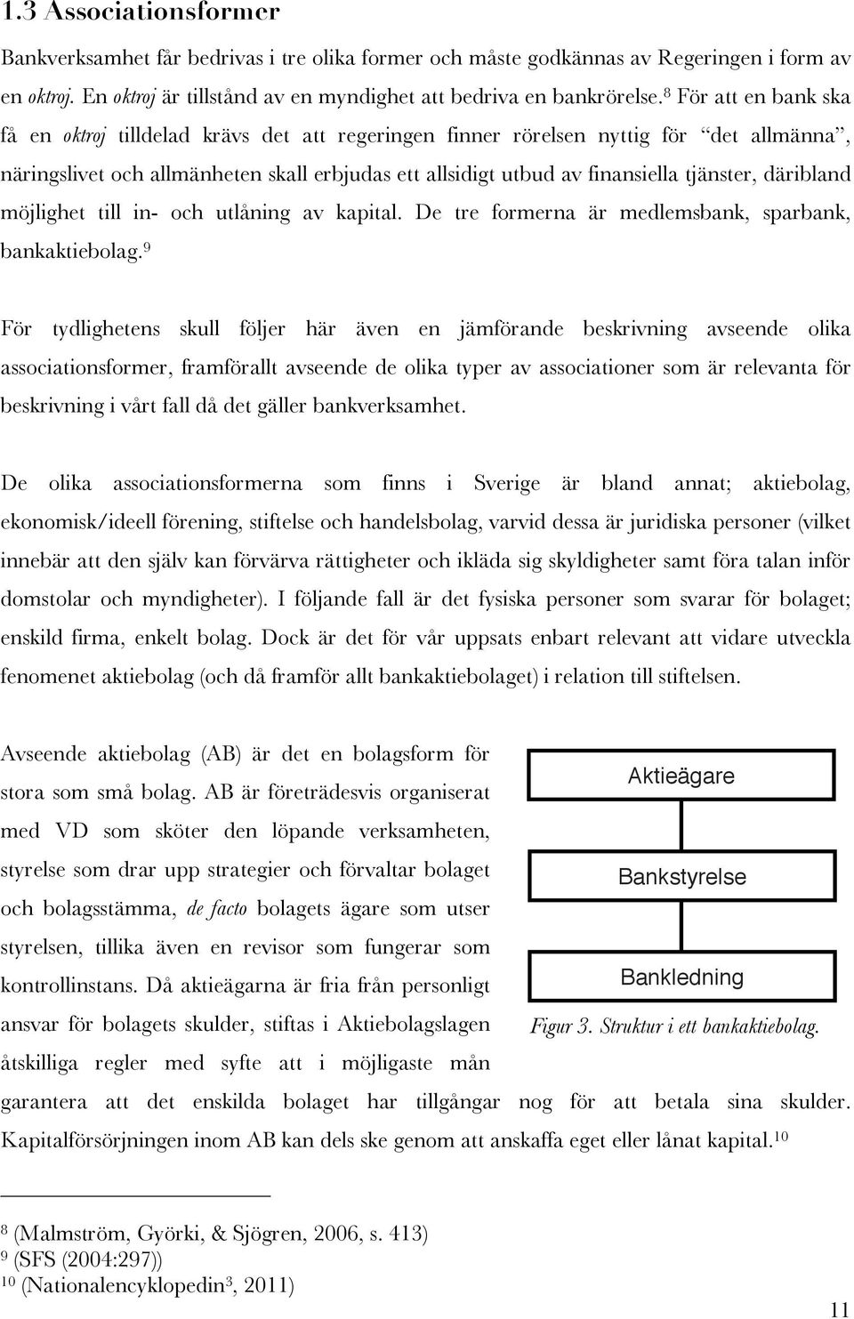 däribland möjlighet till in- och utlåning av kapital. De tre formerna är medlemsbank, sparbank, bankaktiebolag.