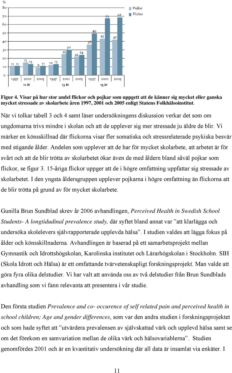 Vi märker en könsskillnad där flickorna visar fler somatiska och stressrelaterade psykiska besvär med stigande ålder.