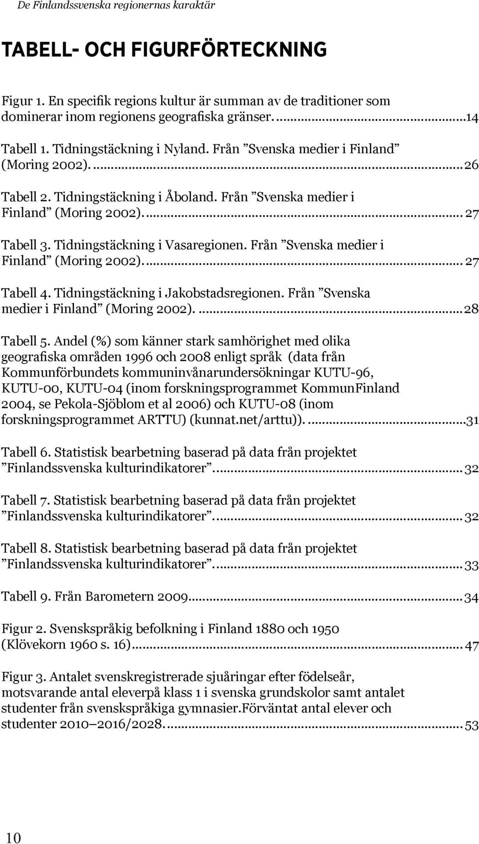 Tidningstäckning i Vasaregionen. Från Svenska medier i Finland (Moring 2002)... 27 Tabell 4. Tidningstäckning i Jakobstadsregionen. Från Svenska medier i Finland (Moring 2002)...28 Tabell 5.
