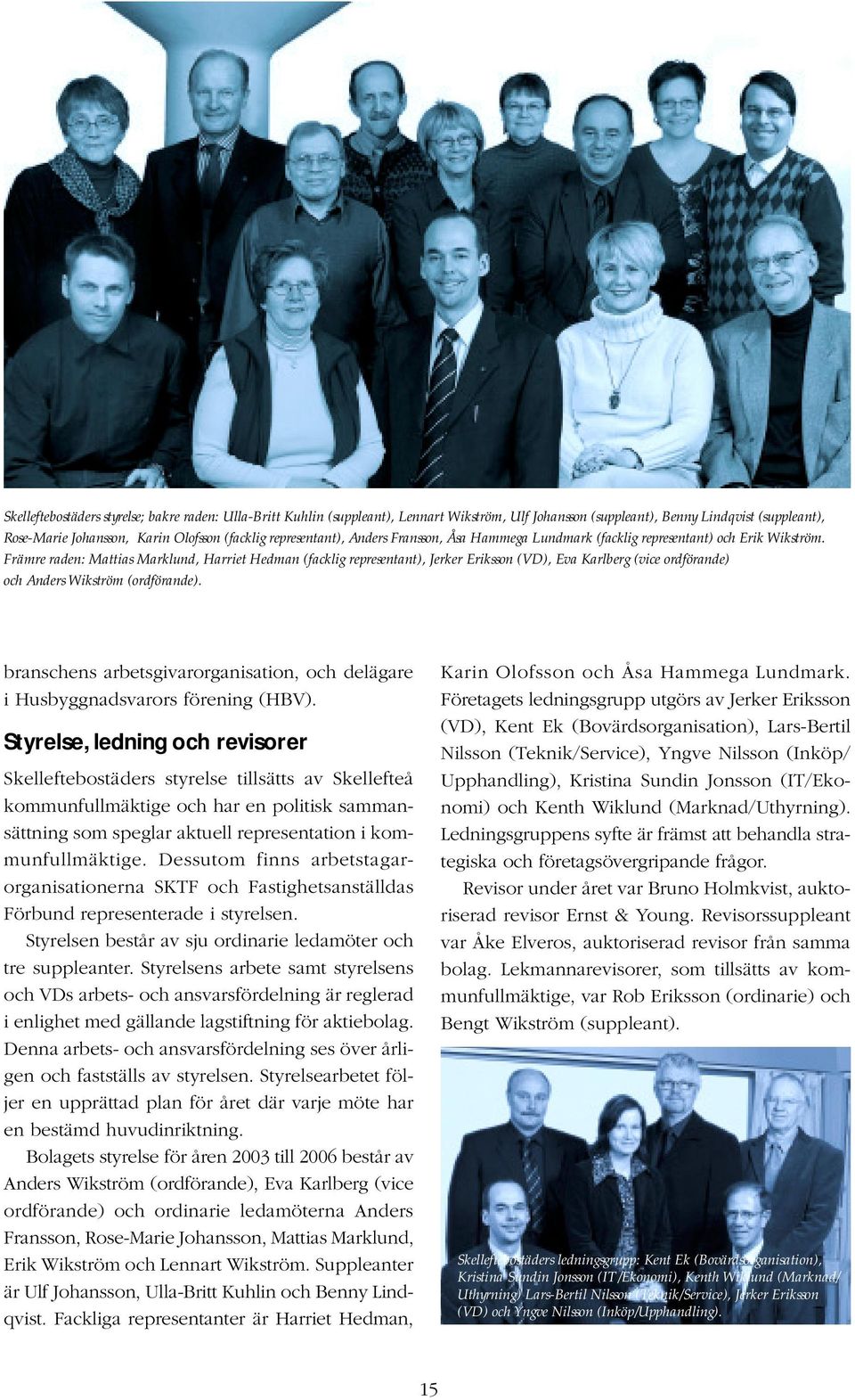 Främre raden: Mattias Marklund, Harriet Hedman (facklig representant), Jerker Eriksson (VD), Eva Karlberg (vice ordförande) och Anders Wikström (ordförande).