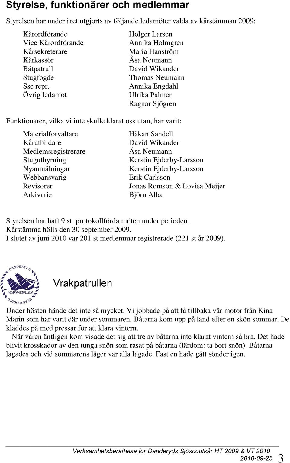 Övrig ledamot Holger Larsen Annika Holmgren Maria Hanström Åsa Neumann David Wikander Thomas Neumann Annika Engdahl Ulrika Palmer Ragnar Sjögren Funktionärer, vilka vi inte skulle klarat oss utan,