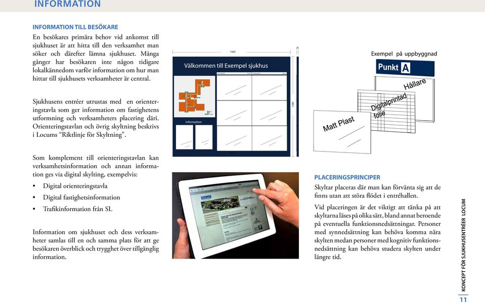 1420 Välkommen till Exempel sjukhus Verksamhet Punkt Verksamhet Punkt 25 Exempel på uppbyggnad Sjukhusens entréer utrustas med en orienteringstavla som ger information om fastighetens utformning och