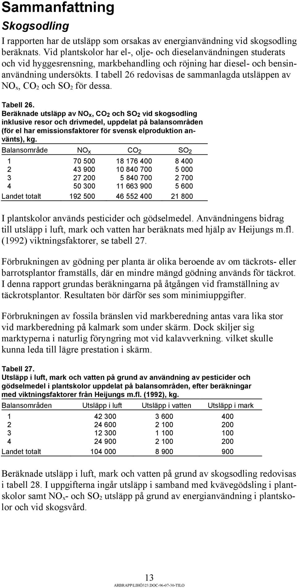 I tabell 26 redovisas de sammanlagda utsläppen av NO x, CO 2 och SO 2 för dessa. Tabell 26.