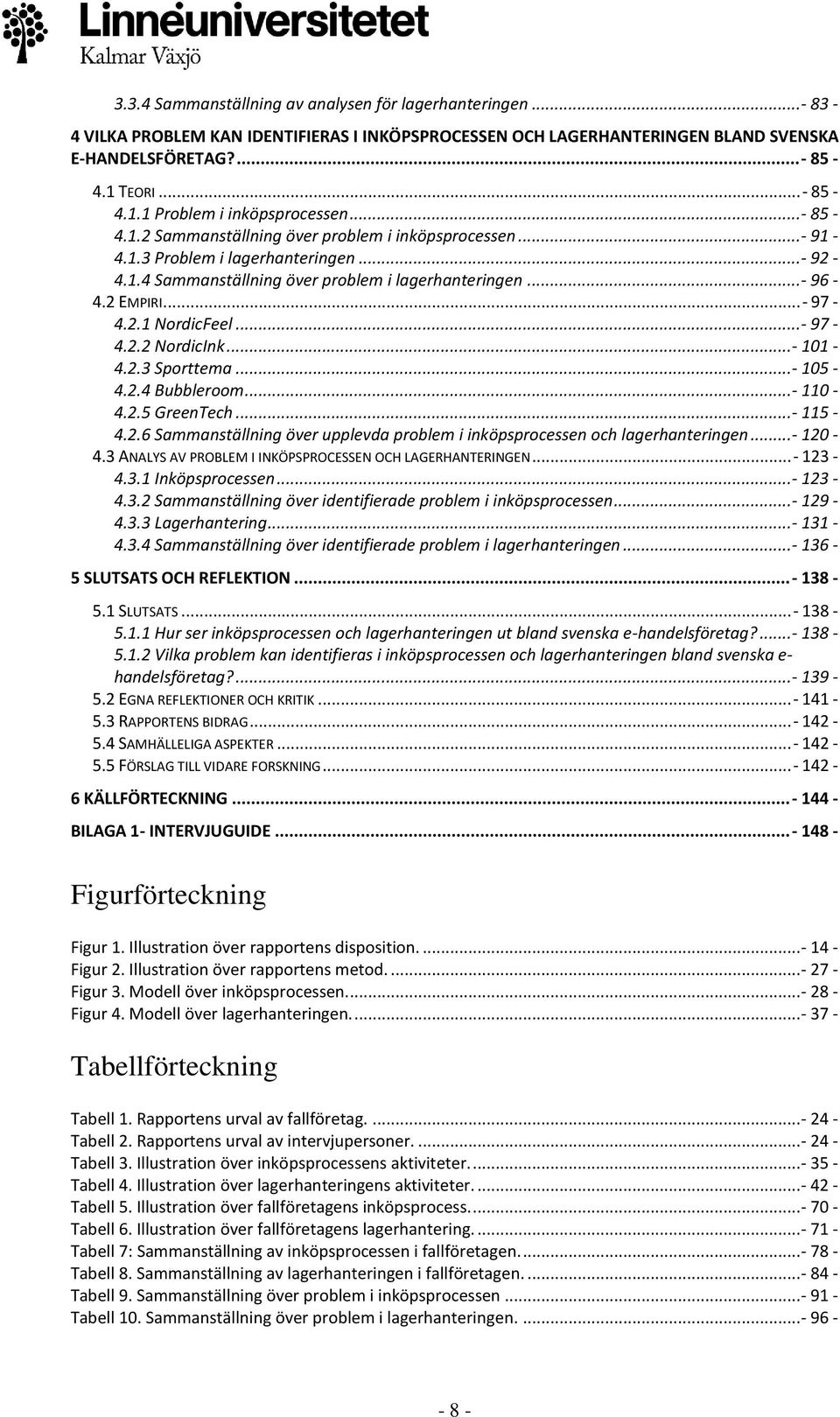 .. - 96-4.2 EMPIRI... - 97-4.2.1 NordicFeel... - 97-4.2.2 NordicInk... - 101-4.2.3 Sporttema... - 105-4.2.4 Bubbleroom... - 110-4.2.5 GreenTech... - 115-4.2.6 Sammanställning över upplevda problem i inköpsprocessen och lagerhanteringen.