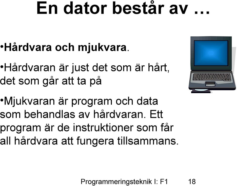 Mjukvaran är program och data som behandlas av hårdvaran.