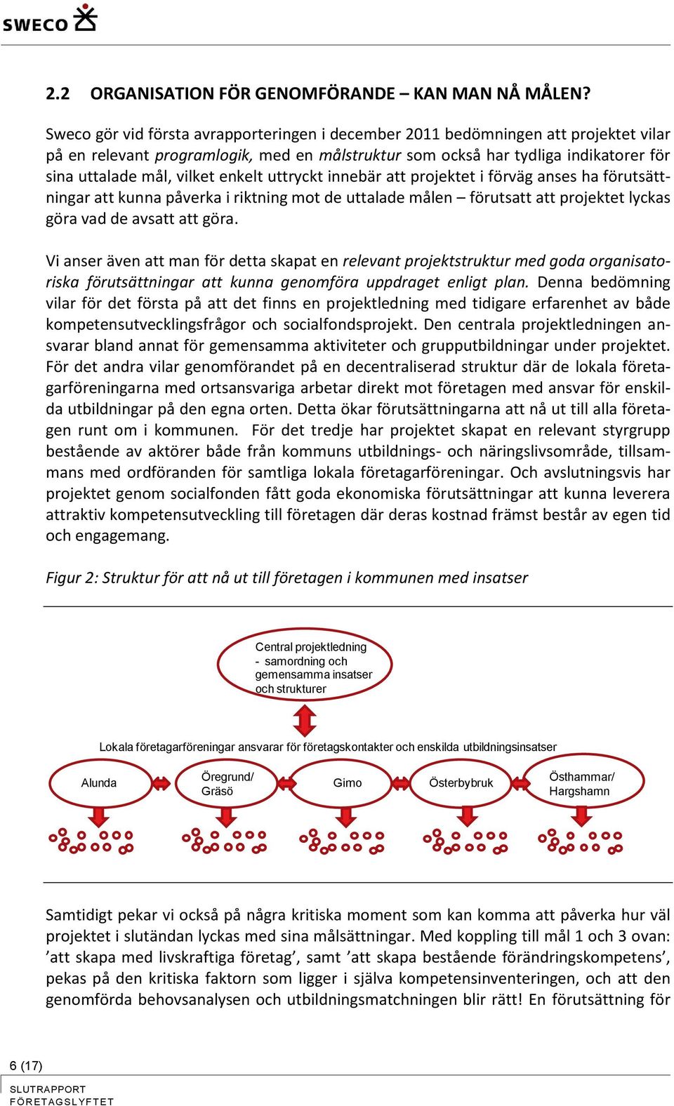 enkelt uttryckt innebär att projektet i förväg anses ha förutsättningar att kunna påverka i riktning mot de uttalade målen förutsatt att projektet lyckas göra vad de avsatt att göra.