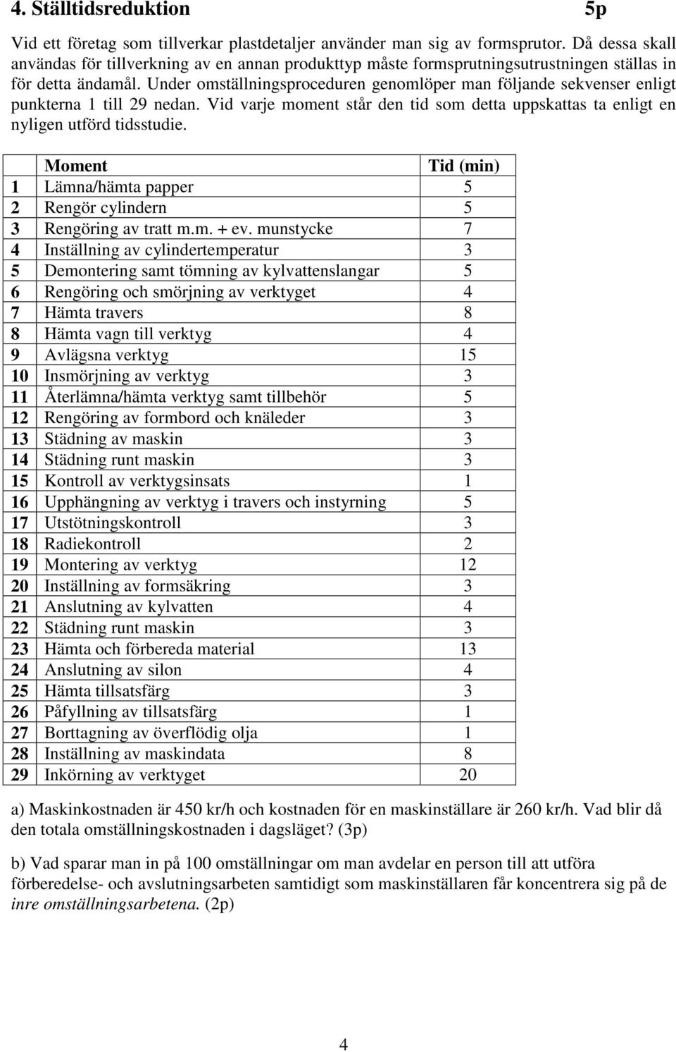 Under omställningsproceduren genomlöper man följande sekvenser enligt punkterna 1 till 29 nedan. Vid varje moment står den tid som detta uppskattas ta enligt en nyligen utförd tidsstudie.