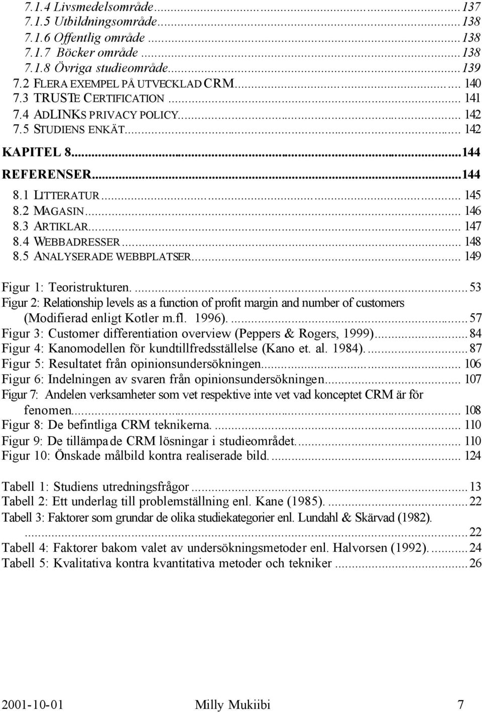 4 WEBBADRESSER... 148 8.5 ANALYSERADE WEBBPLATSER... 149 Figur 1: Teoristrukturen....53 Figur 2: Relationship levels as a function of profit margin and number of customers (Modifierad enligt Kotler m.