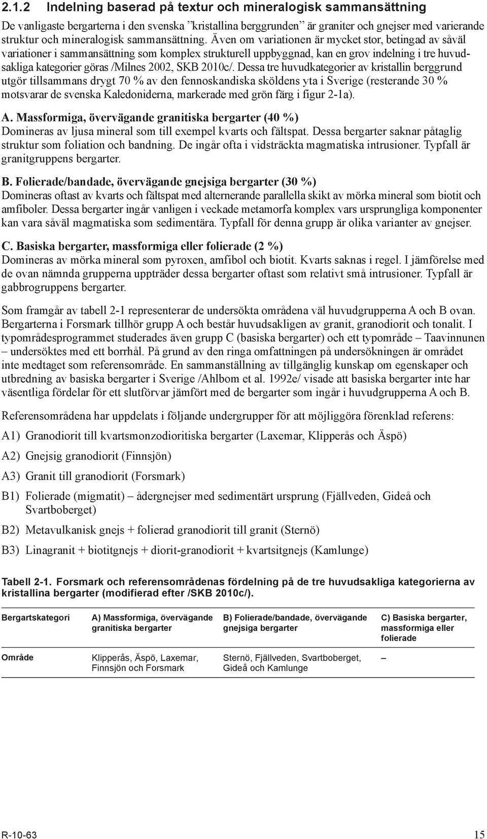 Även om variationen är mycket stor, betingad av såväl variationer i sammansättning som komplex strukturell uppbyggnad, kan en grov indelning i tre huvudsakliga kategorier göras / Milnes 2002, SKB