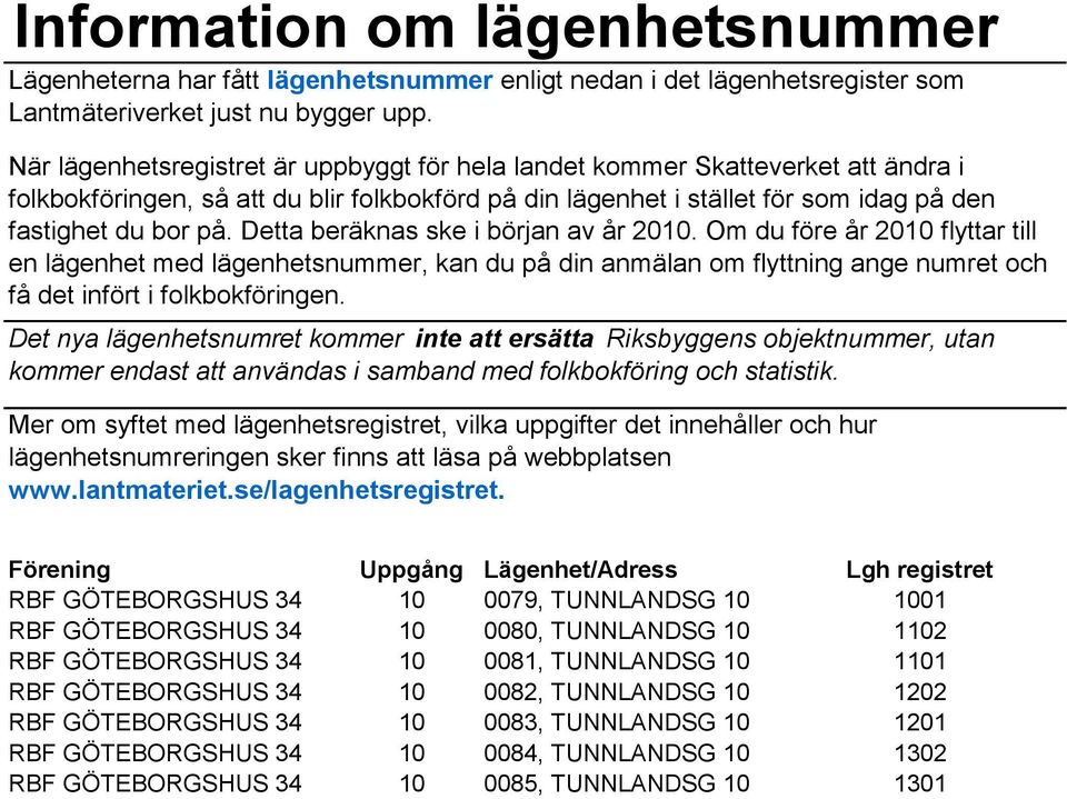 34 10 0082, TUNNLANDSG 10 1202 RBF GÖTEBORGSHUS 34 10 0083, TUNNLANDSG 10 1201 RBF