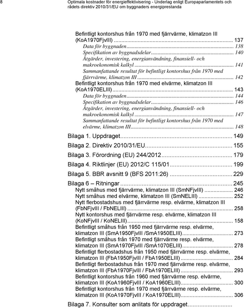 .. 141 Sammanfattande resultat för befintligt kontorshus från 1970 med fjärrvärme, klimatzon III... 142 Befintligt kontorshus från 1970 med elvärme, klimatzon III (KoA1970ELIII).