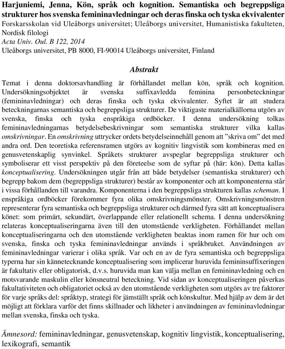 Nordisk filologi Acta Univ. Oul.