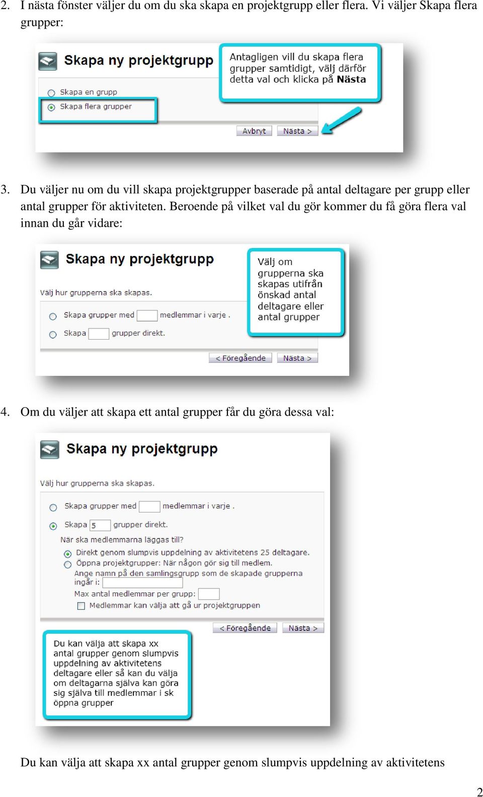 aktiviteten. Beroende på vilket val du gör kommer du få göra flera val innan du går vidare: 4.