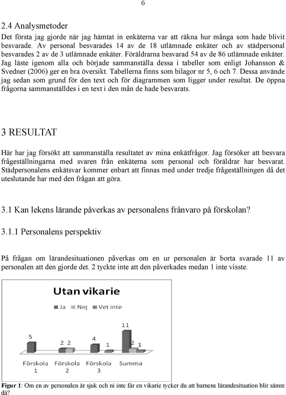 Jag läste igenom alla och började sammanställa dessa i tabeller som enligt Johansson & Svedner (2006) ger en bra översikt. Tabellerna finns som bilagor nr 5, 6 och 7.