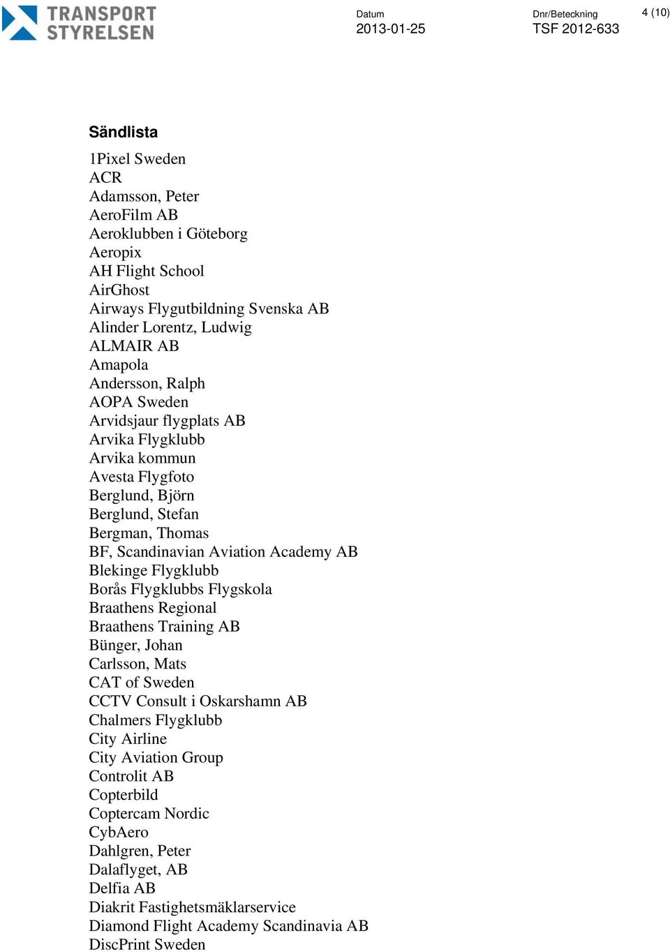 Aviation Academy AB Blekinge Flygklubb Borås Flygklubbs Flygskola Braathens Regional Braathens Training AB Bünger, Johan Carlsson, Mats CAT of Sweden CCTV Consult i Oskarshamn AB Chalmers Flygklubb