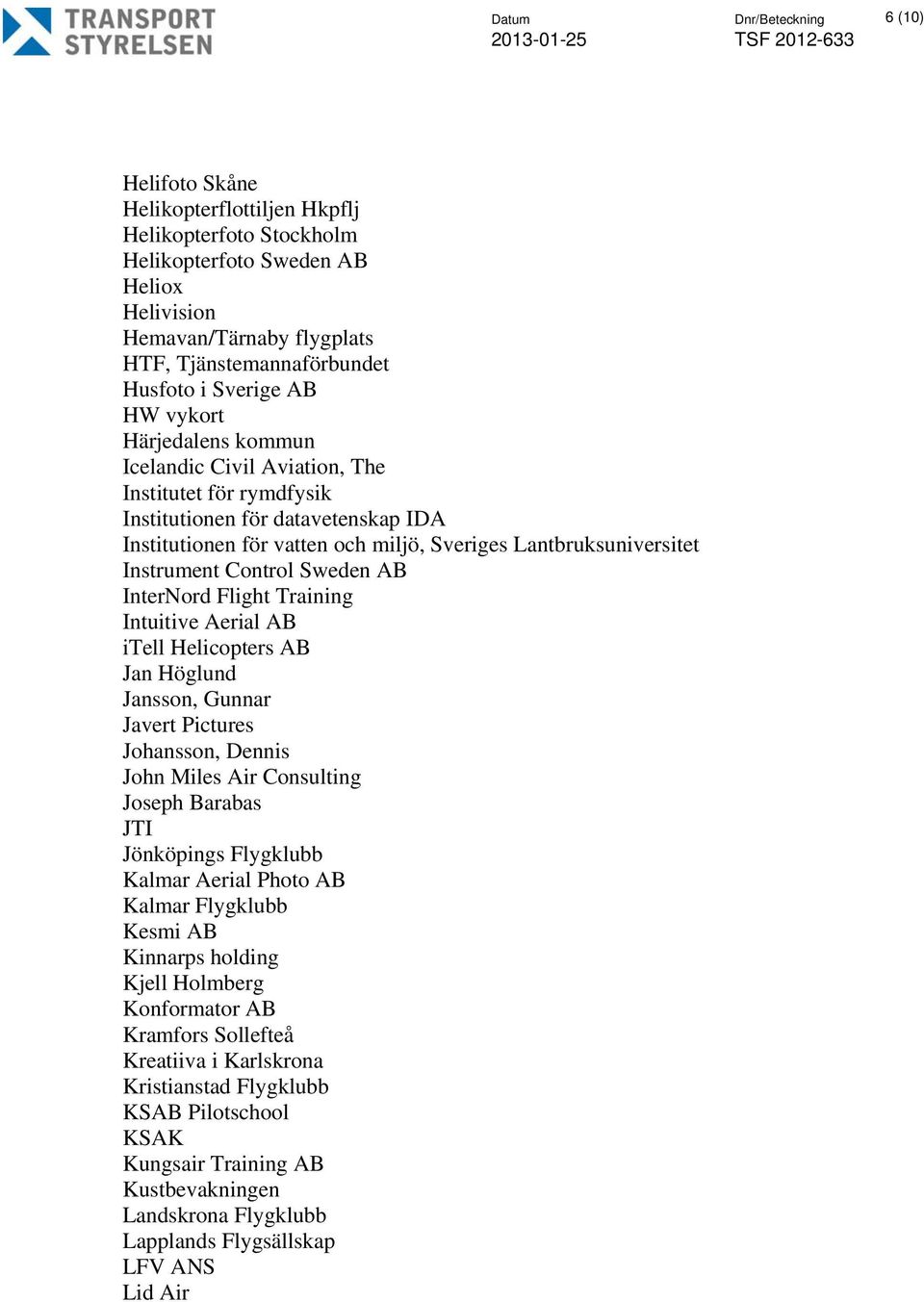 Sweden AB InterNord Flight Training Intuitive Aerial AB itell Helicopters AB Jan Höglund Jansson, Gunnar Javert Pictures Johansson, Dennis John Miles Air Consulting Joseph Barabas JTI Jönköpings