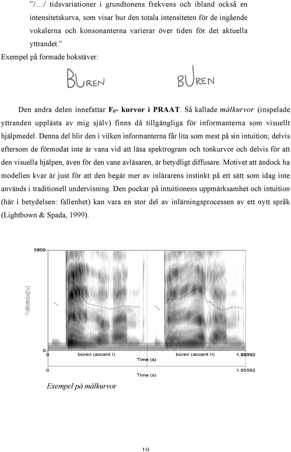 Så kallade målkurvor (inspelade yttranden upplästa av mig själv) finns då tillgängliga för informanterna som visuellt hjälpmedel.