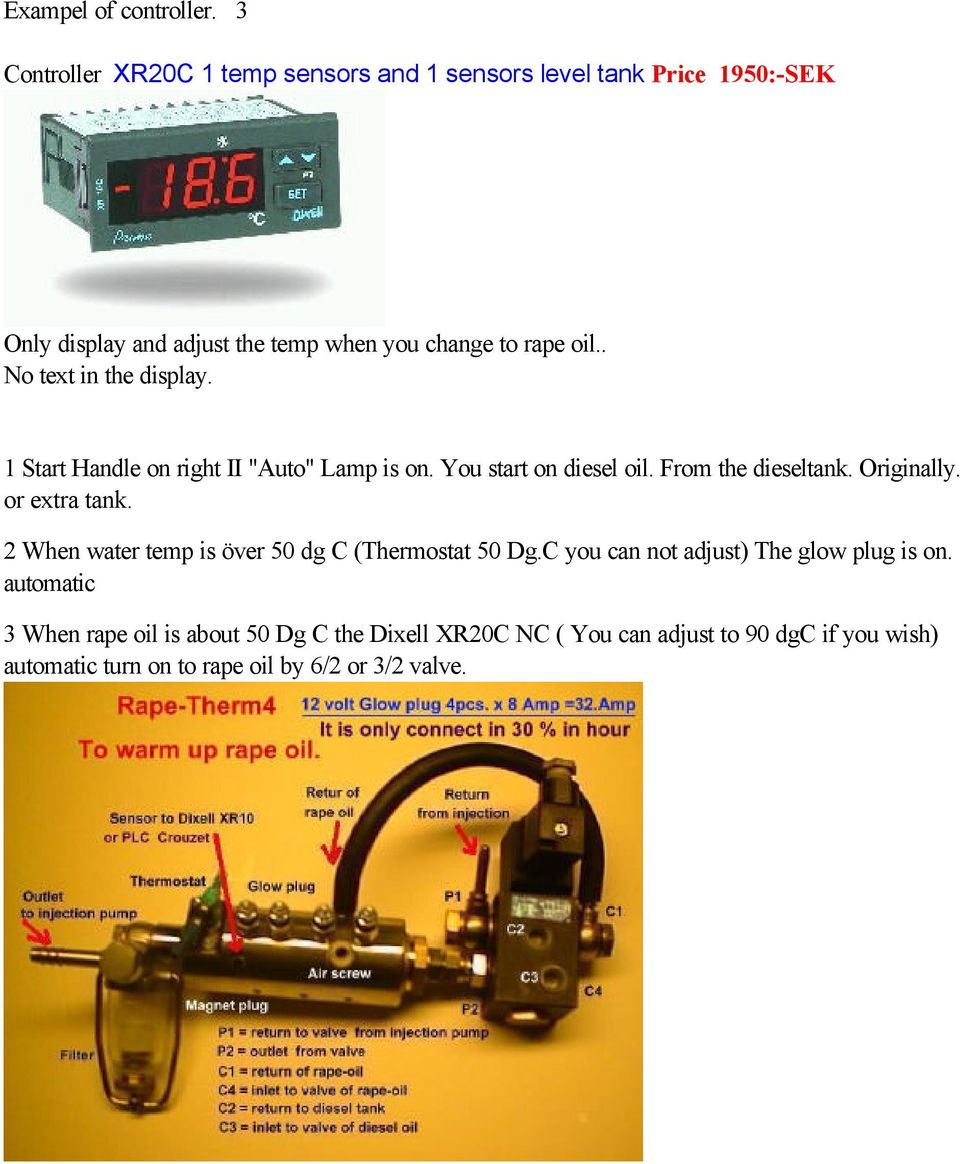 . No text in the display. 1 Start Handle on right II "Auto" Lamp is on. You start on diesel oil. From the dieseltank. Originally.