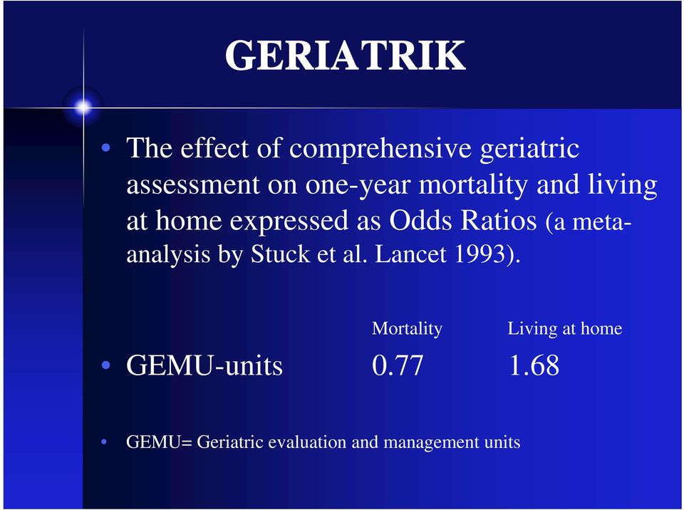 metaanalysis by Stuck et al. Lancet 1993). Mortality GEMU-units 0.