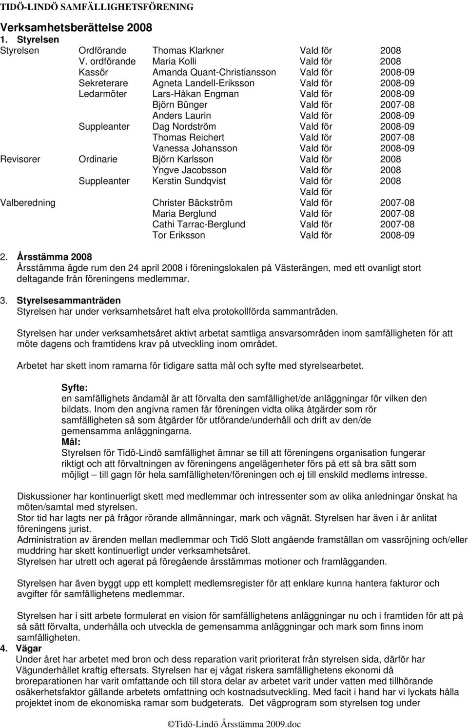 Vald för 2007-08 Anders Laurin Vald för 2008-09 Suppleanter Dag Nordström Vald för 2008-09 Thomas Reichert Vald för 2007-08 Vanessa Johansson Vald för 2008-09 Revisorer Ordinarie Björn Karlsson Vald