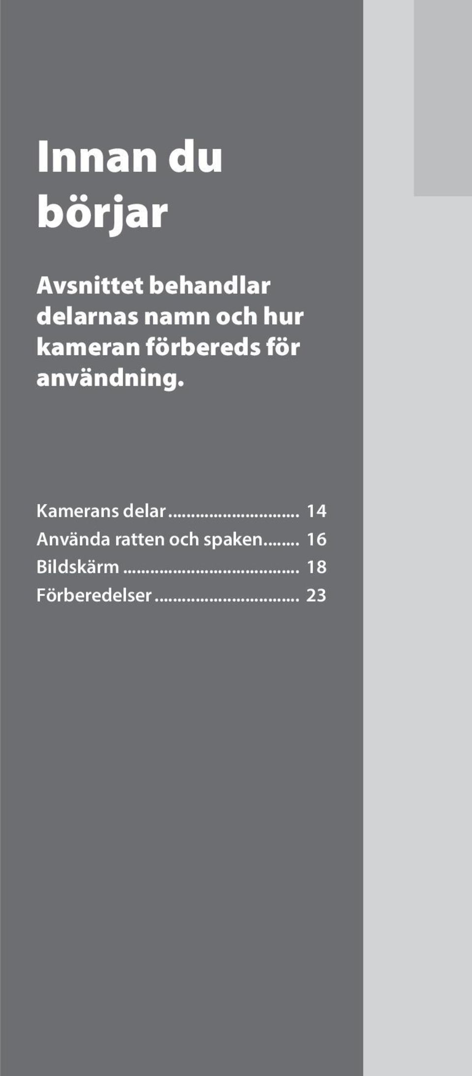 användning. Kamerans delar.