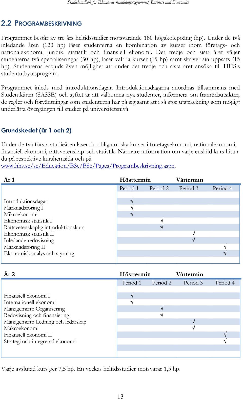 Det tredje och sista året väljer studenterna två specialiseringar (30 hp), läser valfria kurser (15 hp) samt skriver sin uppsats (15 hp).