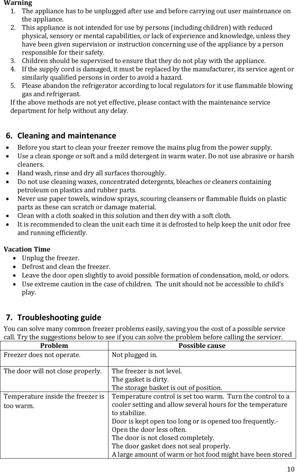 supervision or instruction concerning use of the appliance by a person responsible for their safety. 3. Children should be supervised to ensure that they do not play with the appliance. 4.