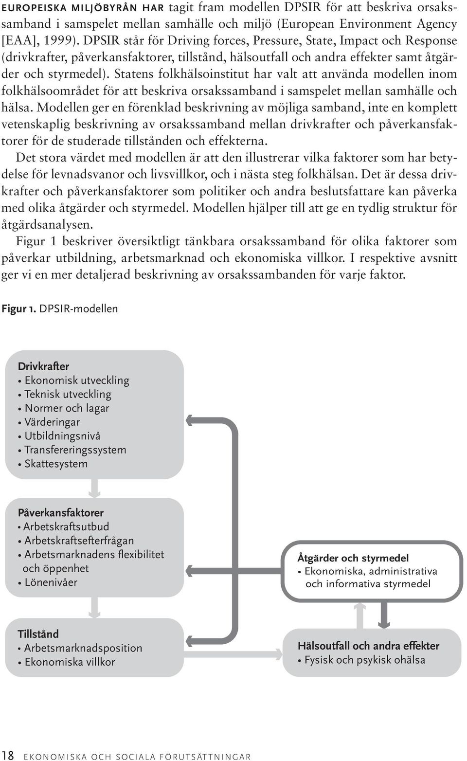 Statens folkhälsoinstitut har valt att använda modellen inom folkhälsoområdet för att beskriva orsakssamband i samspelet mellan samhälle och hälsa.