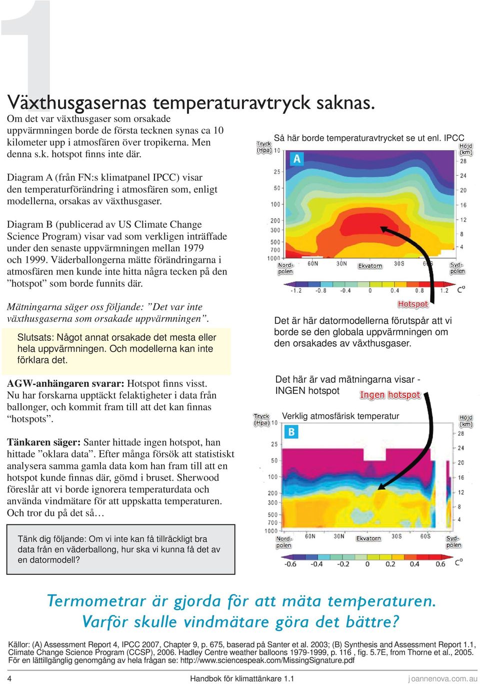 Diagram B (publicerad av US Climate Change Science Program) visar vad som verkligen inträffade under den senaste uppvärmningen mellan 1979 och 1999.