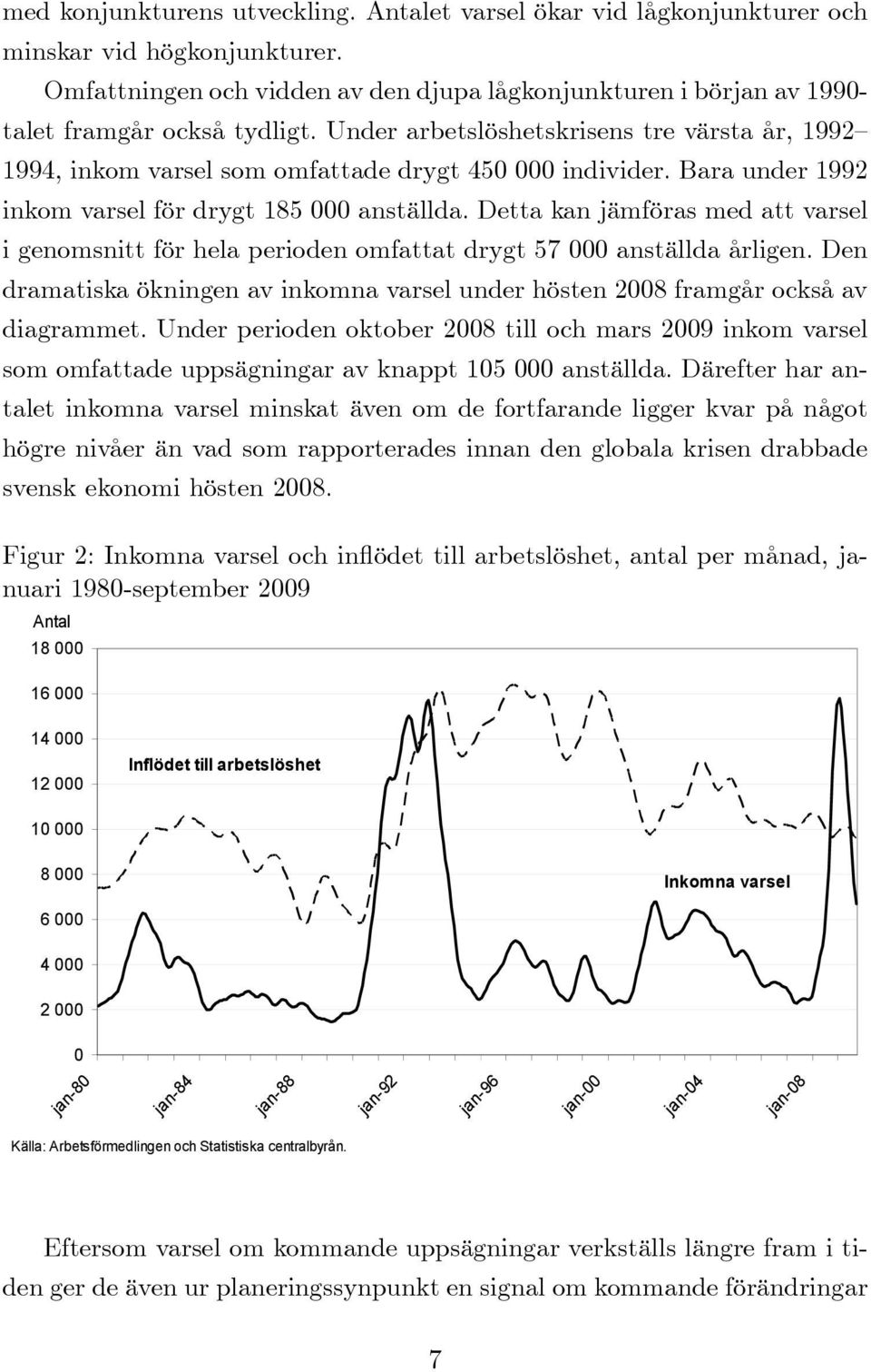 Under arbetslöshetskrisens tre värsta år, 1992 1994, inkom varsel som omfattade drygt 450 000 individer. Bara under 1992 inkom varsel för drygt 185 000 anställda.