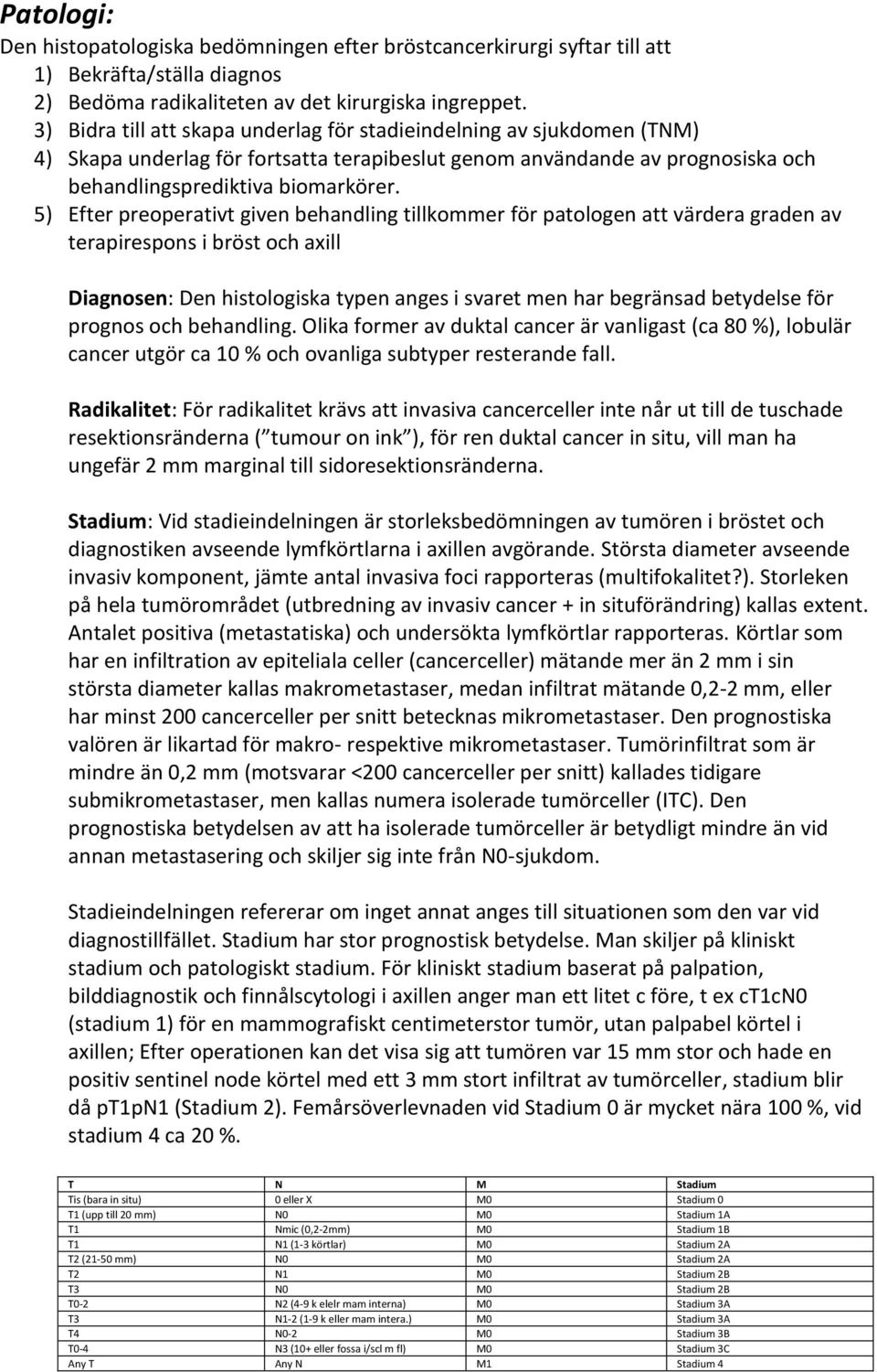 5) Efter preoperativt given behandling tillkommer för patologen att värdera graden av terapirespons i bröst och axill Diagnosen: Den histologiska typen anges i svaret men har begränsad betydelse för