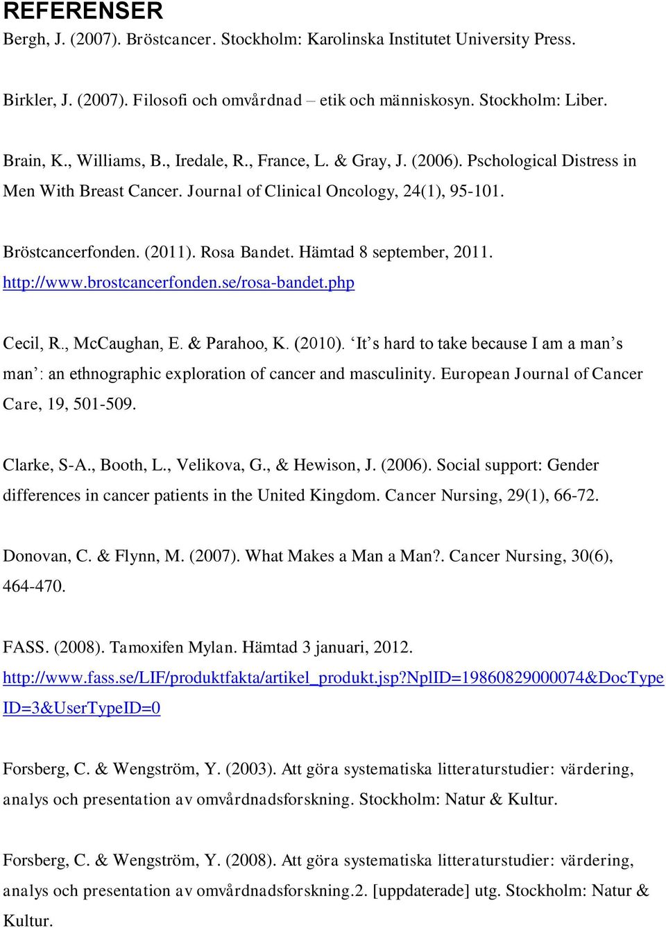 Hämtad 8 september, 2011. http://www.brostcancerfonden.se/rosa-bandet.php Cecil, R., McCaughan, E. & Parahoo, K. (2010).