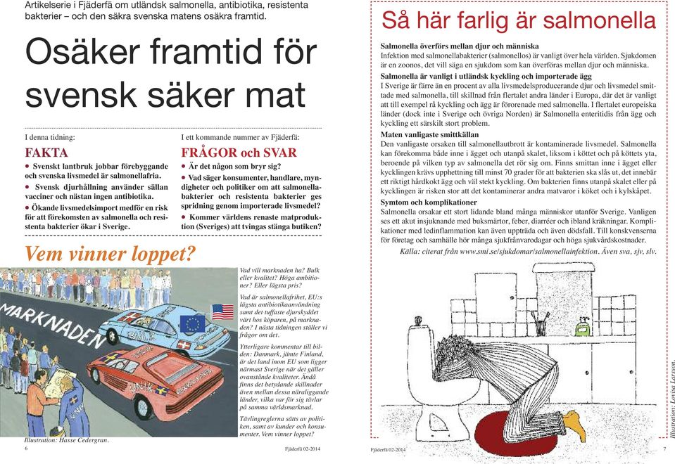 Svensk djurhållning använder sällan vacciner och nästan ingen antibiotika. Ökande livsmedelsimport medför en risk för att förekomsten av salmonella och resistenta bakterier ökar i Sverige.