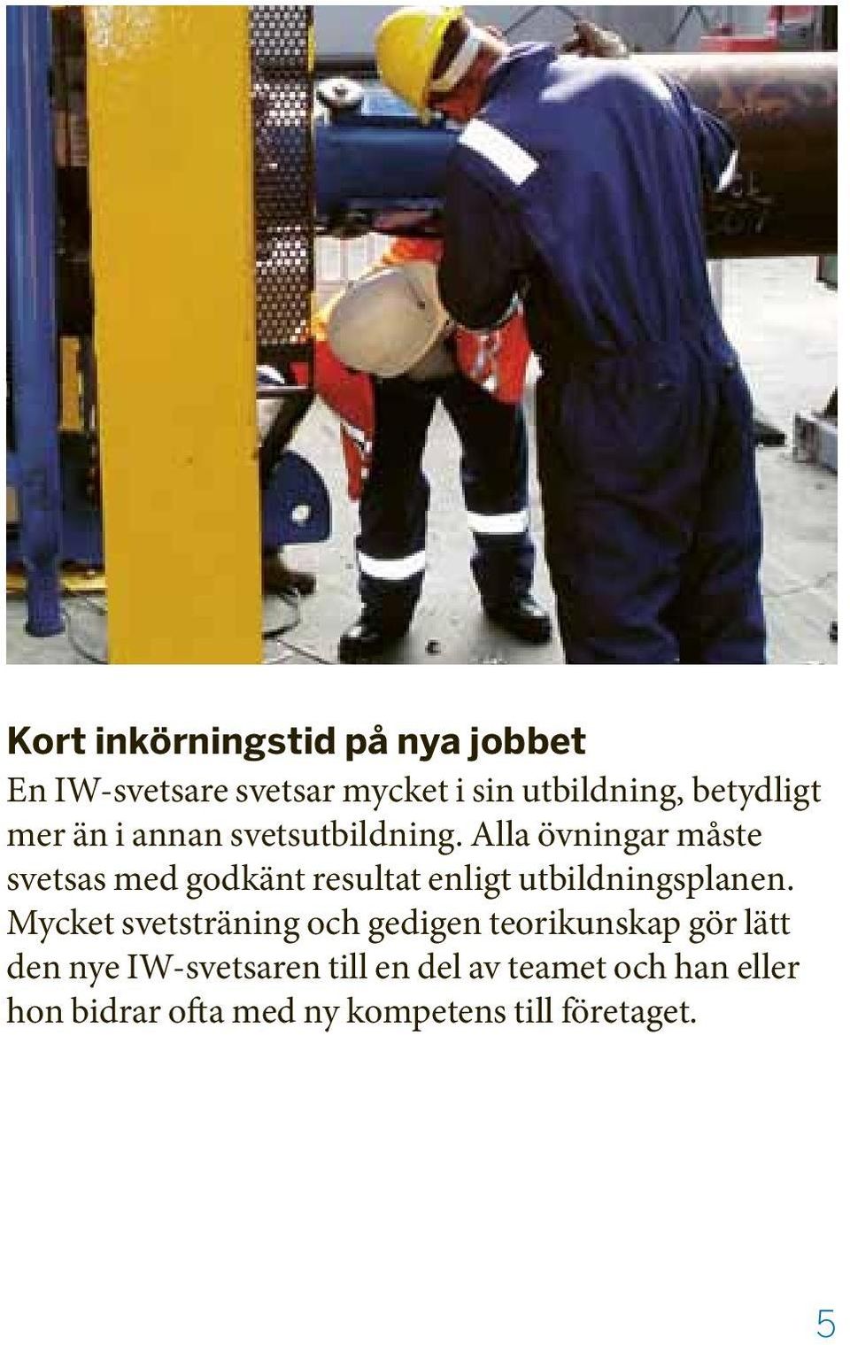 Alla övningar måste svetsas med godkänt resultat enligt utbildningsplanen.