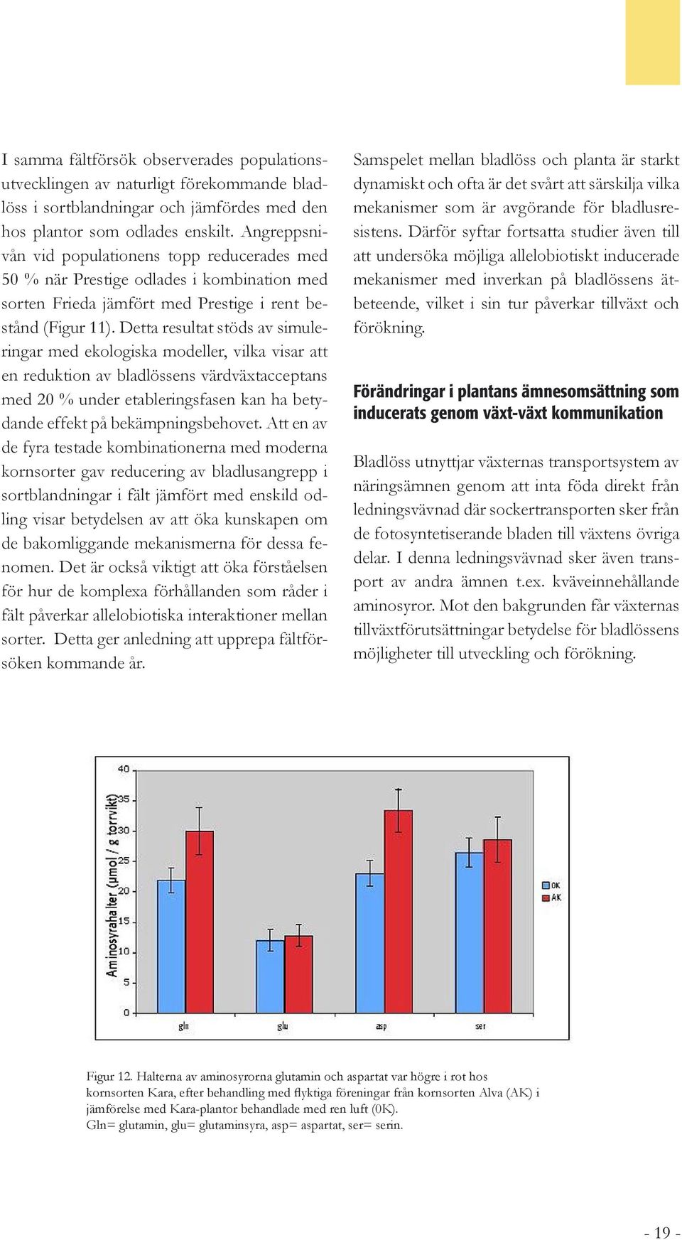 Detta resultat stöds av simuleringar med ekologiska modeller, vilka visar att en reduktion av bladlössens värdväxtacceptans med 20 % under etableringsfasen kan ha betydande effekt på