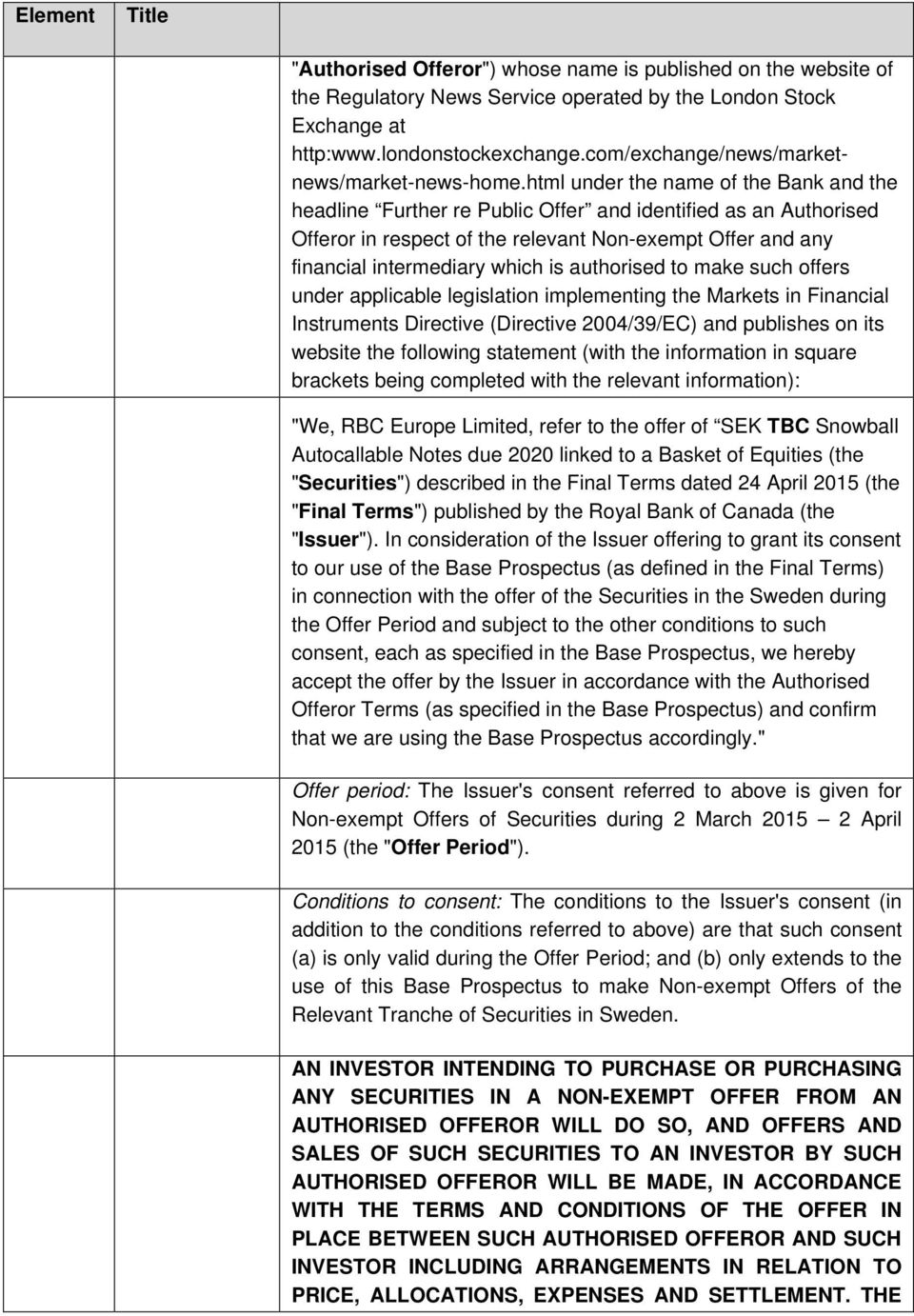 html under the name of the Bank and the headline Further re Public Offer and identified as an Authorised Offeror in respect of the relevant Non-exempt Offer and any financial intermediary which is