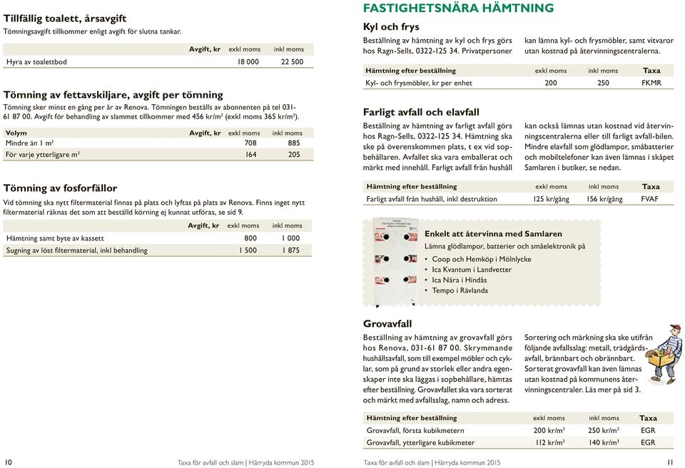 Avgift för behandling av slammet tillkommer med 456 kr/m 3 (exkl moms 365 kr/m 3 ).