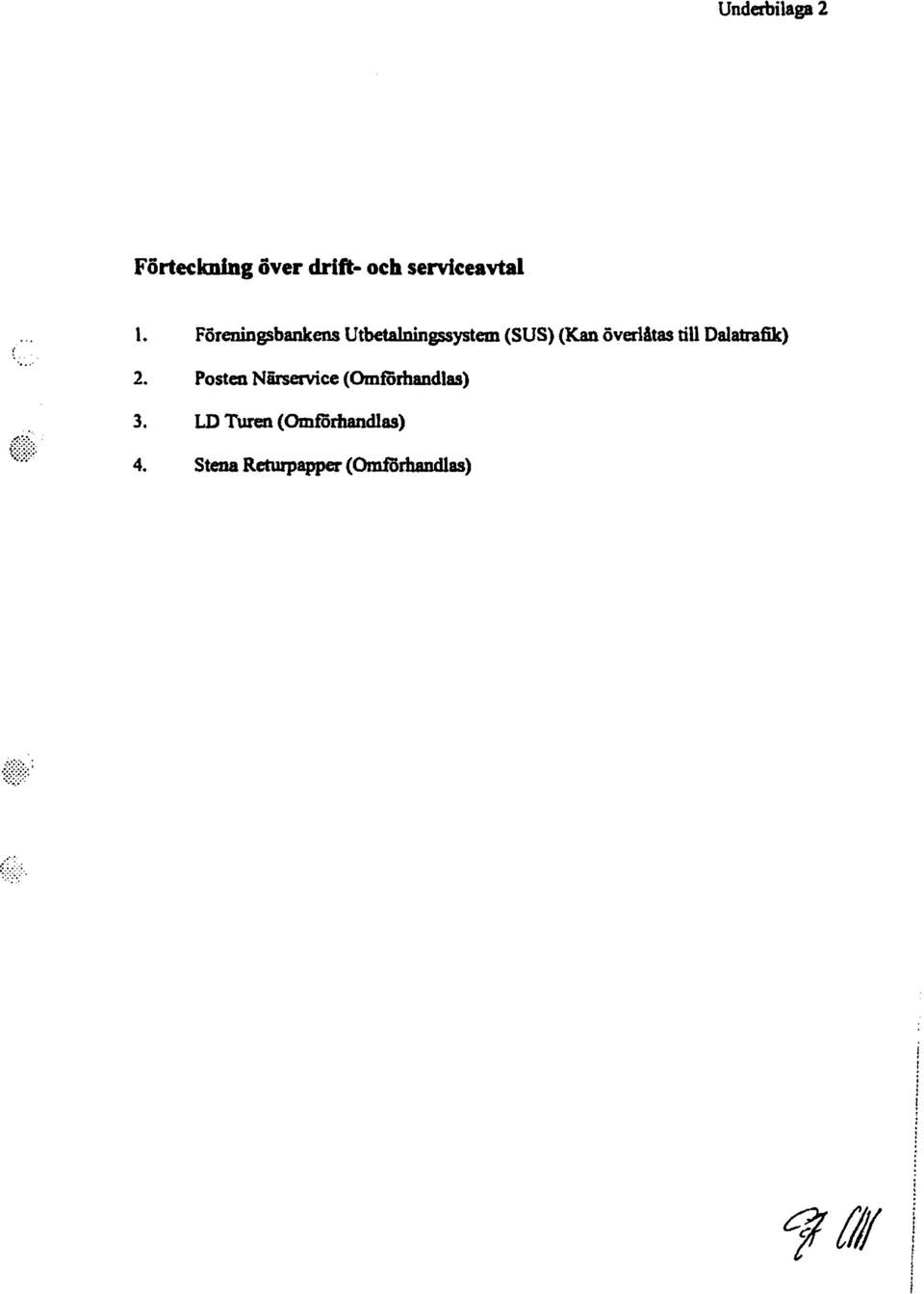 till Dalatrafik) 2. Posten Närservice (Omförhandlas) 3. 4.