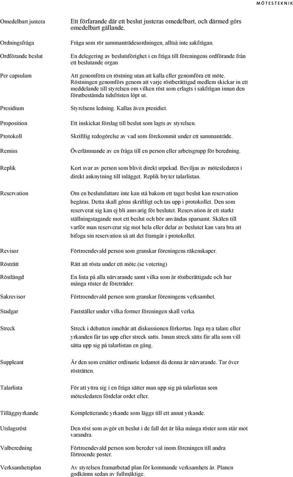 En delegering av beslutsförighet i en fråga till föreningens ordförande från ett beslutande organ Att genomföra en röstning utan att kalla eller genomföra ett möte.