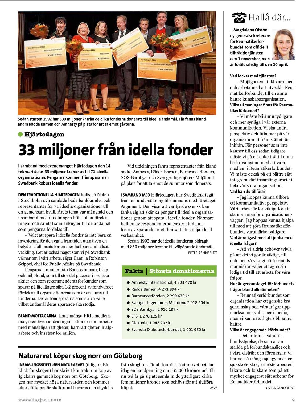 l Hjärtedagen 33 miljoner från idella fonder I samband med evenemanget Hjärtedagen den 14 februari delas 33 miljoner kronor ut till 71 ideella organisationer.